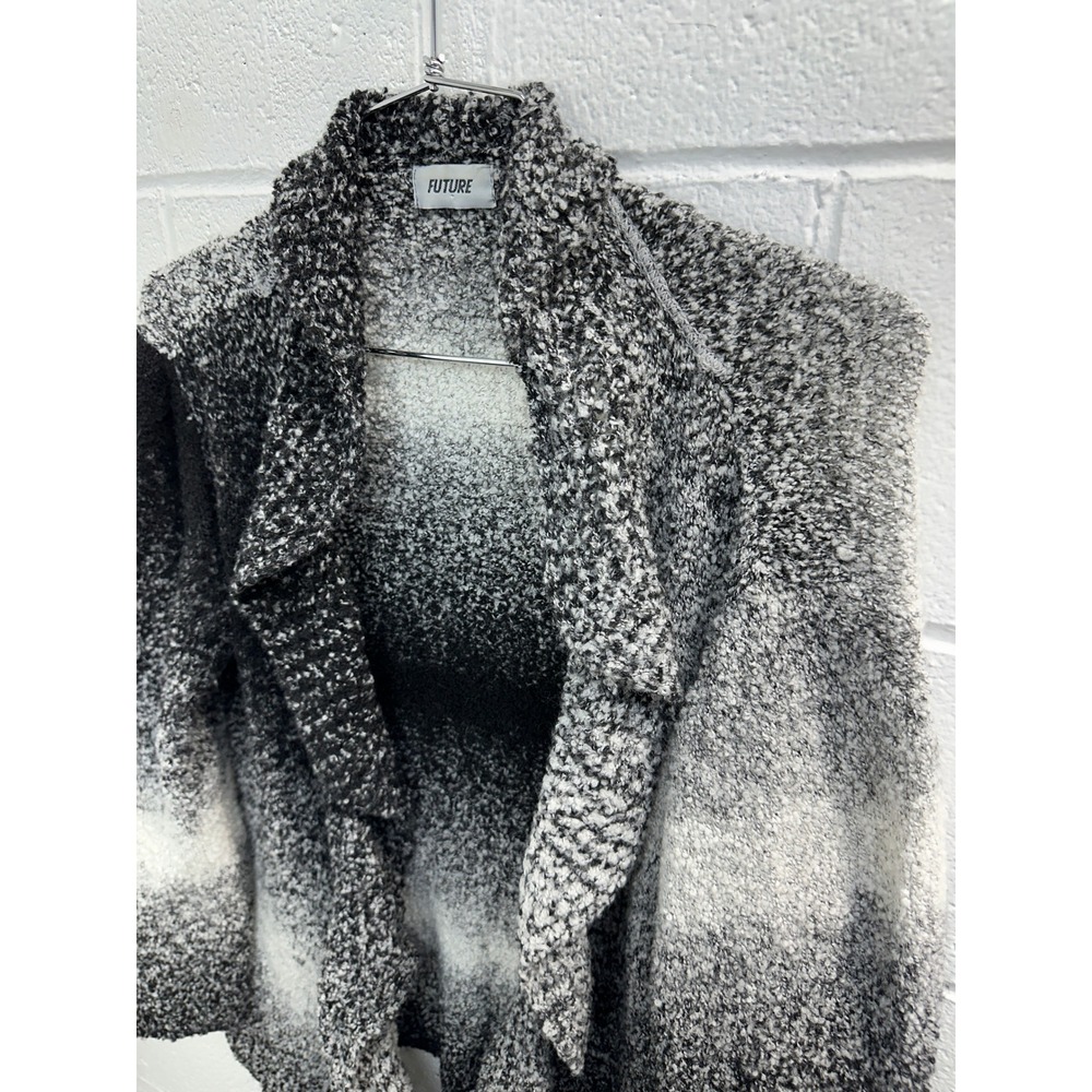 FUTURE Cardigan Black White Ombre Waterfall Draped Knit / Womens Large